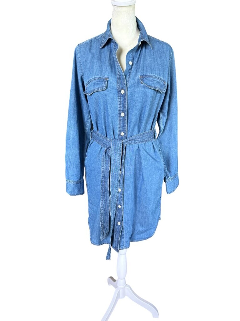 Banana Republic blue denim long sleeve collared button down shirt dress size XS